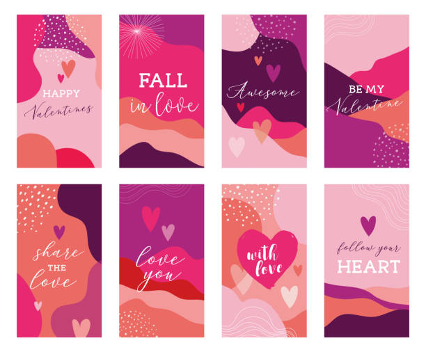 Vector set of Valentines day abstract backgrounds with copy space for text - banners, posters, cover design templates, social media stories wallpapers. Vector design Vector set of Valentines day abstract backgrounds with copy space for text - banners, posters, cover design templates, social media stories wallpapers. Vector design happy valentines day book stock illustrations