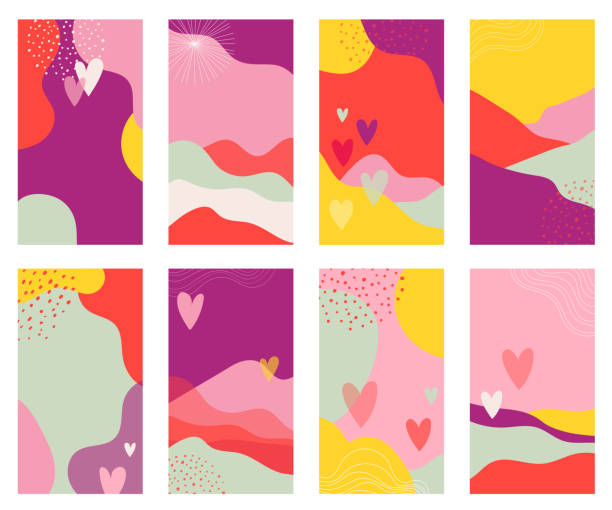 Vector set of Valentines day abstract backgrounds with copy space for text - banners, posters, cover design templates, social media stories wallpapers. Vector design Vector set of Valentines day abstract backgrounds with copy space for text - banners, posters, cover design templates, social media stories wallpapers. Vector design happy valentines day book stock illustrations