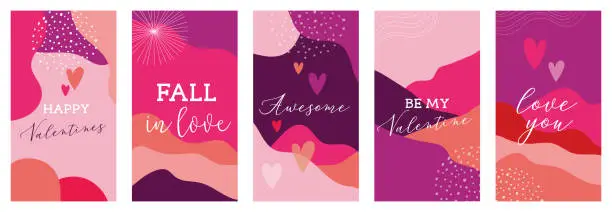 Vector illustration of Vector set of Valentines day abstract backgrounds with copy space for text - banners, posters, cover design templates, social media stories wallpapers. Vector design