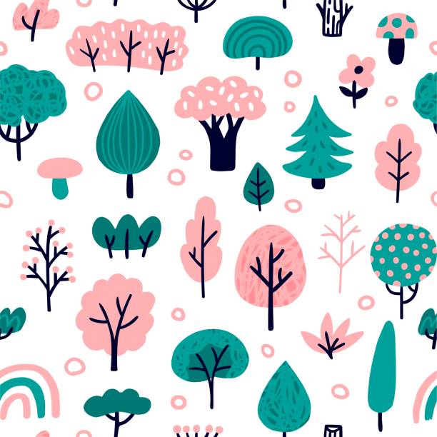 illustrazioni stock, clip art, cartoni animati e icone di tendenza di modello di bosco senza cuciture. - glade branch vector landscape