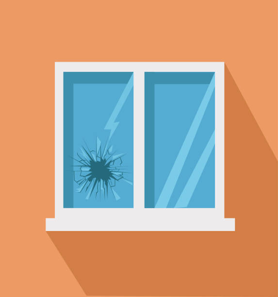 broken window icon in flat style vector art illustration
