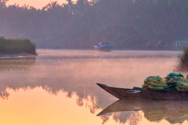 istock Misty river pink Sunrise. 1199195777