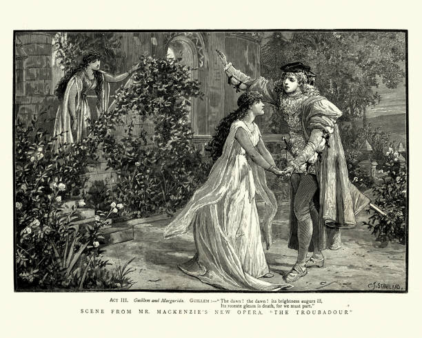Scene from the opera, The Troubadour, Alexander Mackenzie Vintage engraving of a Scene from the opera, The Troubadour, Alexander Mackenzie, 19th Century troubadour stock illustrations