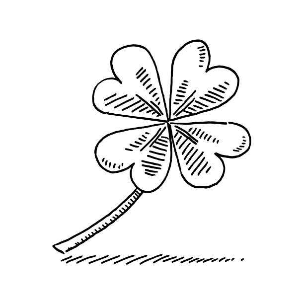 счастливый клевер символ рисование - four leaf clover clover luck leaf stock illustrations