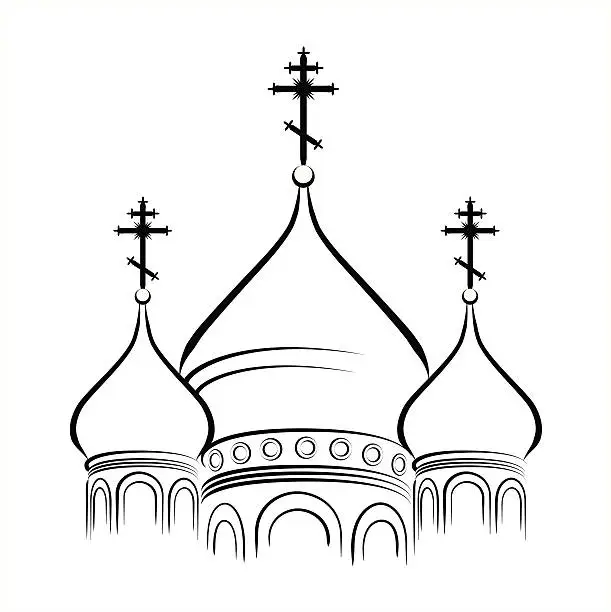 Vector illustration of The Cathedral Domes with Crosses (Outline version)