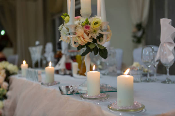 istock wedding decoration on the wedding table. newlyweds decorated table in a restaurant. 1199205132