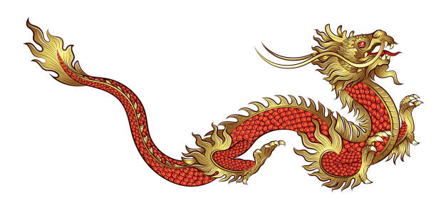 Hand Drawn Golden Chinese Dragon Stock Illustration - Download Image Now -  Chinese Dragon, Flying, Vector - iStock