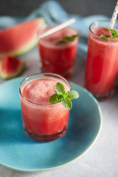 istock Refreshing watermelon smoothie in the glasses. 1199208554