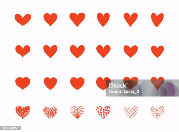 Handritad Kärlek Hjärta Samling Design Element För Alla Hjärtans Dag-vektorgrafik och fler bilder på Hjärtform