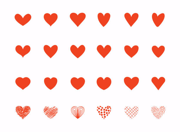 elle çizilmiş aşk kalp koleksiyonu. sevgililer günü için tasarım öğeleri. - kalp şekli stock illustrations