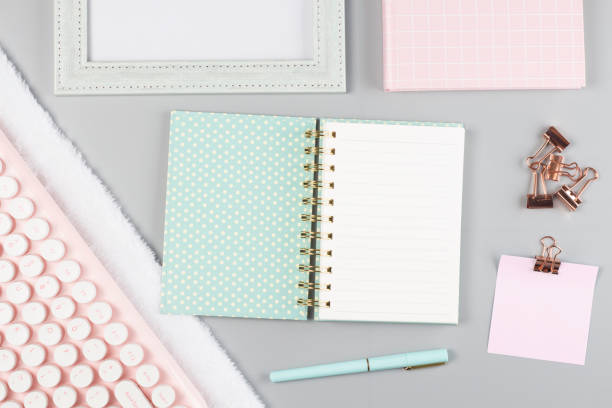istock flat lay stationery collocate on work desk 1199209235