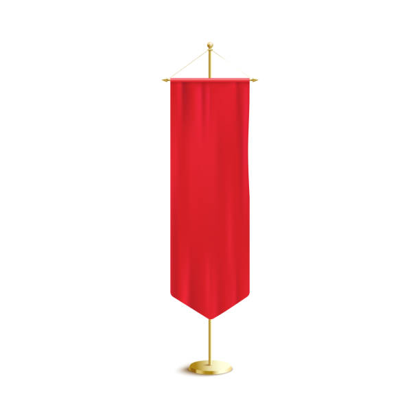 istock Silk red banner hanging on long golden pole - colorful isolated medieval flag 1199211043