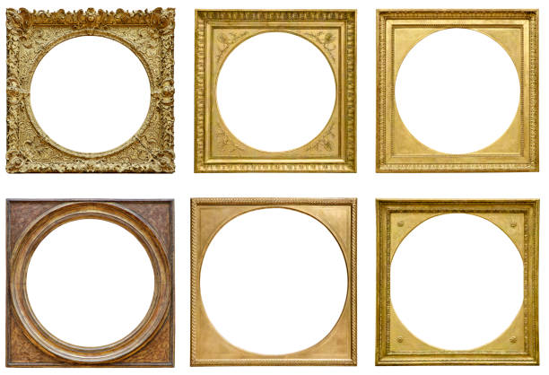 Set of golden vintage frame isolated on white background (Clipping Path)