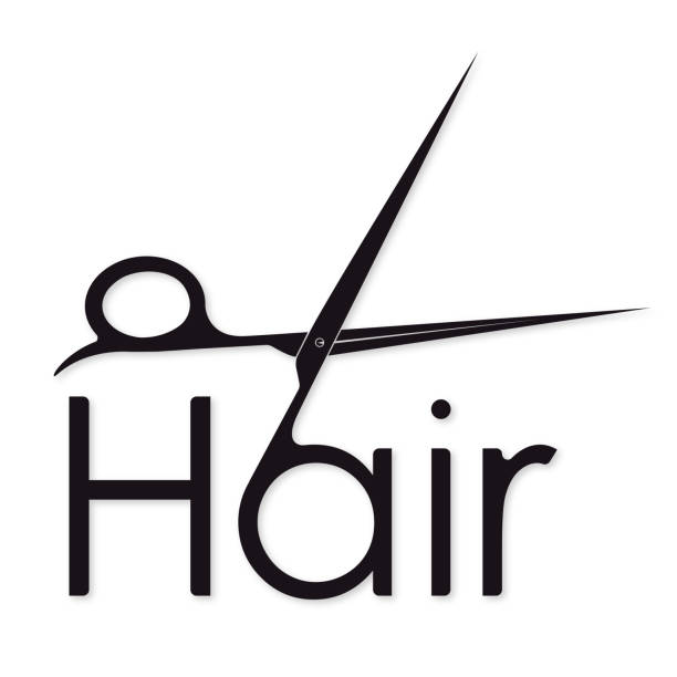 Hair symbol with scissors silhouette for business Hair symbol with scissors silhouette for beauty salon and hairdresser Combing stock illustrations