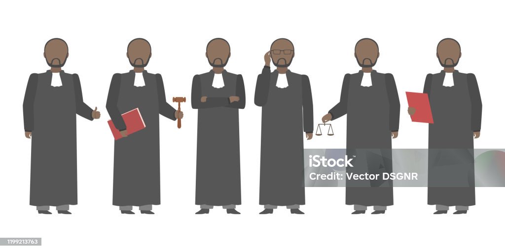 African American Judge Standing In Diverse Poses Vector Stock