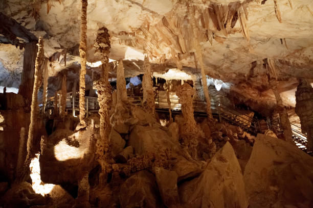 formations rocheuses dans la grotte - geological feature cave sedimentary rock limestone photos et images de collection