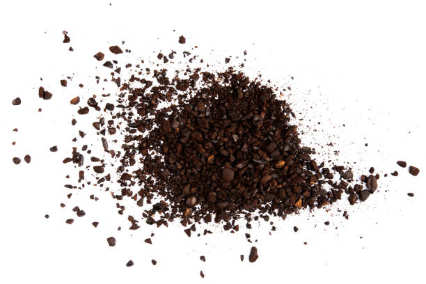 istock Dark ground coffee bean burn crushed craked broken isolated on white background top view 1199216104