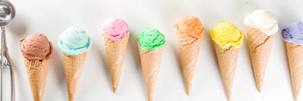 istock Colorful pastel ice cream with waffle cones 1199216907