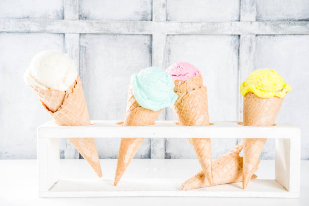 istock Colorful pastel ice cream with waffle cones 1199216923