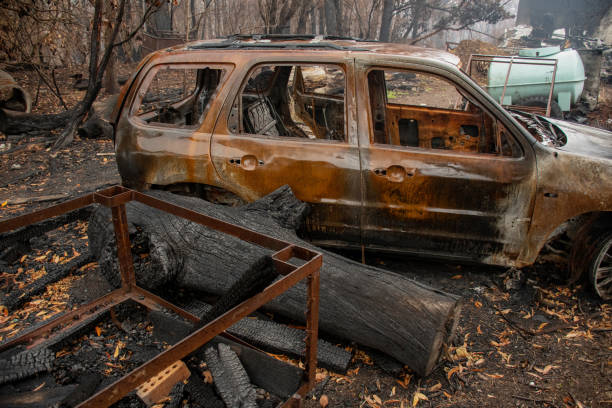 istock Australian bushfire aftermath: Burnt car and rubble at Blue Mountains, Australia 1199219469