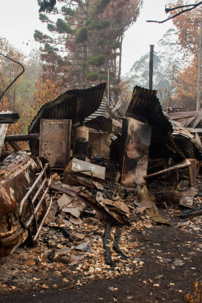 istock Australian bushfire aftermath: Burnt building ruins and rubble at Blue Mountains, Australia 1199219605