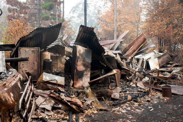 istock Australian bushfire aftermath: Burnt building ruins and rubble at Blue Mountains, Australia 1199219669