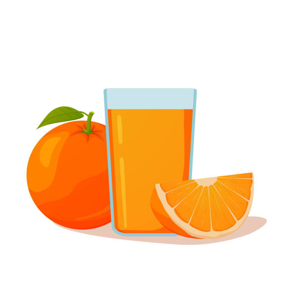 ilustraciones, imágenes clip art, dibujos animados e iconos de stock de un vaso de jugo de naranja fresco. - healthy eating green drink non alcoholic beverage