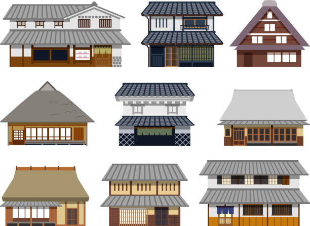 古い日本の家 - construction frame illustrations点のイラスト素材／クリップアート素材／マンガ素材／アイコン素材