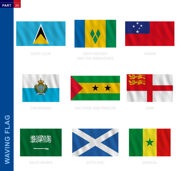 machając kolekcją flag w oficjalnej proporcji, dziewięć wektorowej flagi. - england senegal stock illustrations