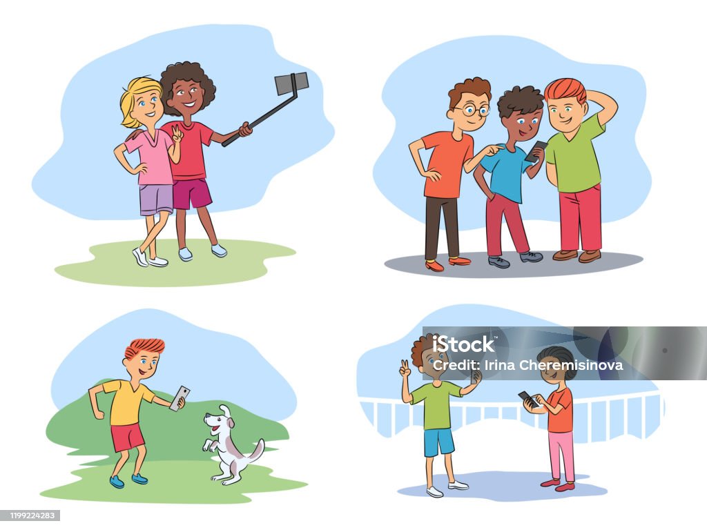 Children Phone Addiction Cartoon Technology Set Stock Illustration -  Download Image Now - Child, Choosing, Dog - iStock
