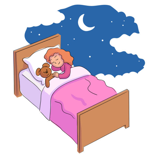 istock Cute little girl sleeping with teddy bear in bed 1199225625