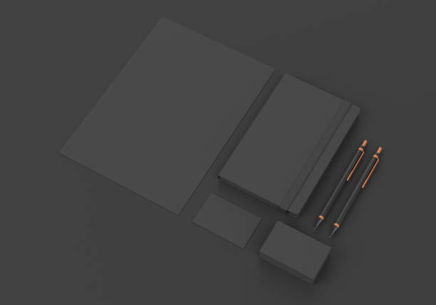 istock Base black stationery mockup template for branding identity on dark background for graphic designers presentations and portfolios. 3D rendering. 1199227336