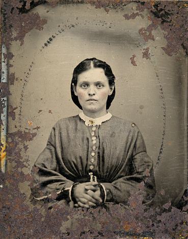 Antique tintype photograph of a young woman, 1860s