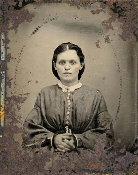 Photo of Antique tintype photograph of a young woman, 1860s