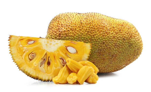 świeży jackfruit wycięty izolowany na białym tle - chlebowiec zdjęcia i obrazy z banku zdjęć