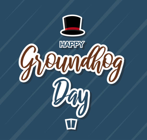 ilustraciones, imágenes clip art, dibujos animados e iconos de stock de tarjeta de letrero del día de la marmota feliz. vector - groundhog day