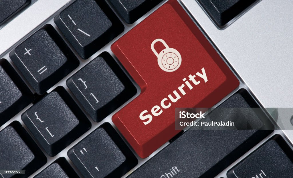 Keyboard With With Red Security Key Button Concept Image Stock Photo ...