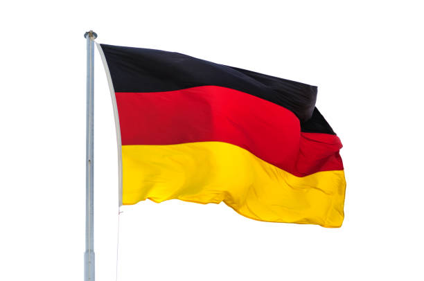 istock Germany national flag, waved in the wind 1199229593