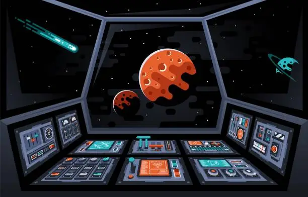 Vector illustration of Control panel dashboard in the interior of the spaceship