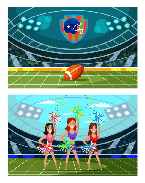 американский футбольный турнир иллюстрации набор - american football stadium stock illustrations