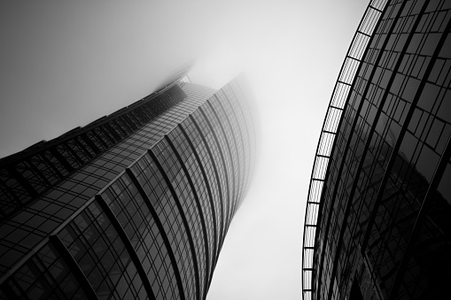 foggy day in modern city