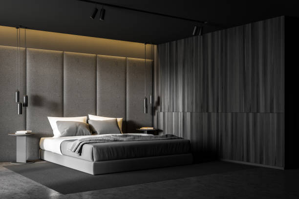istock Gray and wood master bedroom corner 1199231920