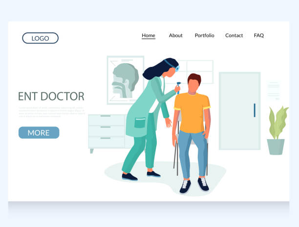 illustrazioni stock, clip art, cartoni animati e icone di tendenza di modello di progettazione della pagina di destinazione del sito web vettoriale medico ent - audiologo