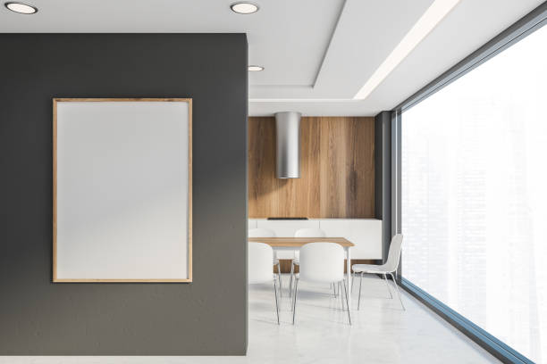 istock Wooden and gray loft kitchen with poster 1199232927