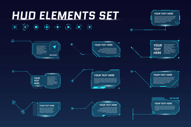 stockillustraties, clipart, cartoons en iconen met hud digitale futuristische bijschrift titel set. roep sci fi frame bar labels. presentatie of infographic moderne digitale info box layout sjabloon. interface hud ui gui element. vector illustratie - infographic elements