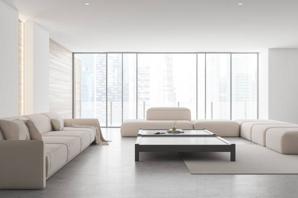 istock Panoramic living room with balcony 1199234168