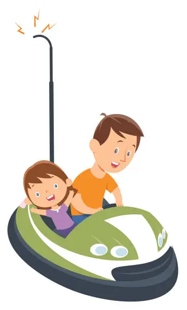 Vector illustration of Father and Daughter Driving Dodgem Cars