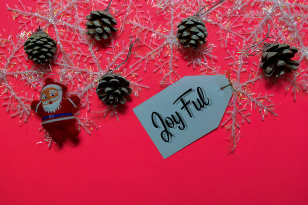 istock Joy Ful text isolated on Pink backgroud. Frame of Christmas Decoration. 1199234549