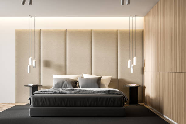 istock Beige master bedroom interior with round tables 1199234956