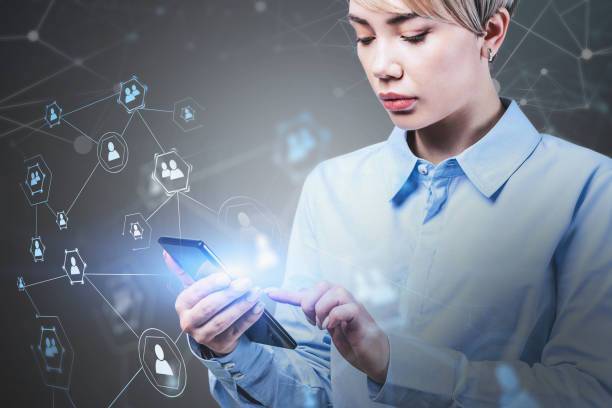 istock Woman with smartphone, HR icons 1199236807